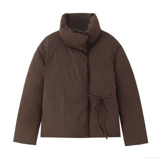 Women's Short Puffer Jacket Thick Polyester Quilted Coat With Stand Collar Side Bow Ties Loose Casual Winter Outerwear For Women