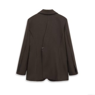 Elegant Women's Notched Lapel Blazer Jacket 100% Polyester Single Button Slim Fit Suit Coat With Back Slit Office Lady Work Outerwear Solid Coffee