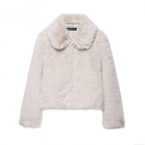 Women Fashion Faux Fur Jacket Short Zip Up Lapel Collar Long Sleeve Coat Warm Elegant Winter Outerwear For Ladies Ladies Soft Fleece Top