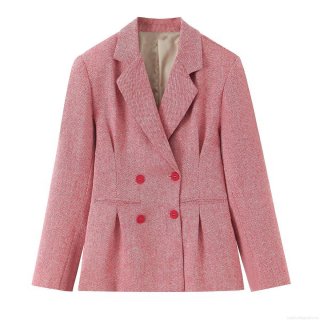 Women's Fashion Herringbone Double Breasted Blazer Casual Long Sleeve V Neck Suit Jacket Elegant Commuter Outerwear For Women