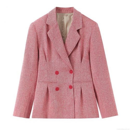 Women's Fashion Herringbone Double Breasted Blazer Casual Long Sleeve V Neck Suit Jacket Elegant Commuter Outerwear For Women