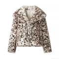 Leopard Print Faux Fur Jacket Women Vintage Lapel Long Sleeve Short Coat Fashion Warm Outerwear Casual Streetwear Sexy Party Autumn Winter