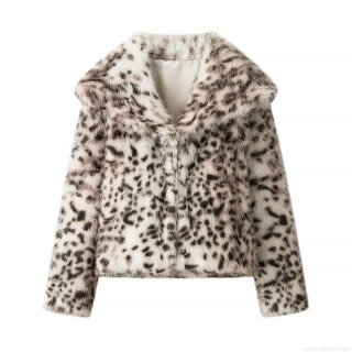Leopard Print Faux Fur Jacket Women Vintage Lapel Long Sleeve Short Coat Fashion Warm Outerwear Casual Streetwear Sexy Party Autumn Winter