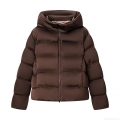 Women's Hooded Puffer Jacket Short Quilted Padded Coat Warm Windproof Winter Outwear Coffee Brown Full Zip Fashion Streetwear Casual Puffer Jacket