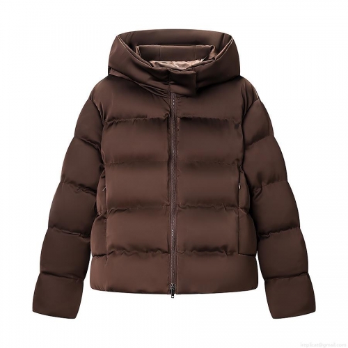 Women's Hooded Puffer Jacket Short Quilted Padded Coat Warm Windproof Winter Outwear Coffee Brown Full Zip Fashion Streetwear Casual Puffer Jacket