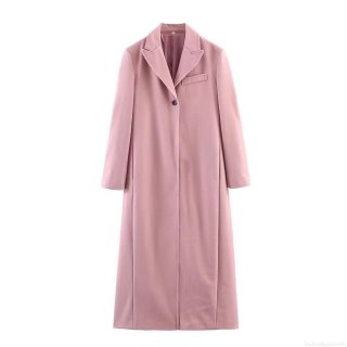 Women's Long Overcoat Elegant Polyester Woolen Feel Slim Fit Lapel Outerwear Pink Winter Autumn Fashion Streetwear Casual Ladies Trench Coat