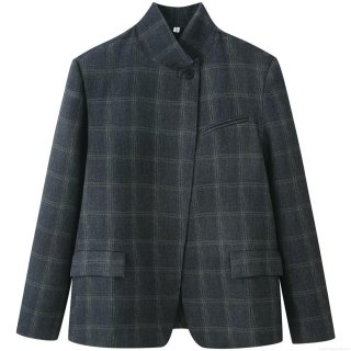 Women Fashion Plaid Blazer Jacket Long Sleeve Single Breasted Lapel Polyester Outerwear For Office Lady Elegant Casual Plaid Workwear Suit Jacket