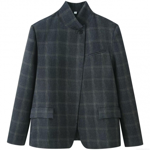 Women Fashion Plaid Blazer Jacket Long Sleeve Single Breasted Lapel Polyester Outerwear For Office Lady Elegant Casual Plaid Workwear Suit Jacket