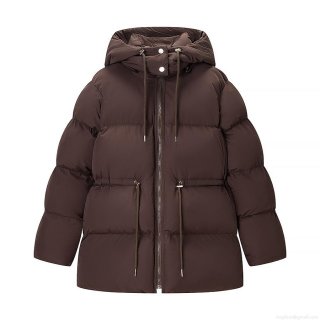 Women's Hooded Padded Jacket Windproof Mid-length Drawstring Waist Quilted Padded Coat Solid Color Long Sleeve Warm Outwear For Women