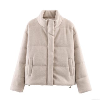 Women Fashion Casual Stand Collar Warm Polyester Jacket Short Solid Color Long Sleeve Zip-Up Brushed Outerwear Coat for Daily Lady Comfort Autumn Winter Top