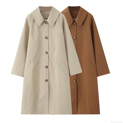 Women's Long Single Breasted Cotton Blend Trench Coat With Contrast Plaid Lining Fashion Lapel Collar Windproof Outerwear Elegant Casual Overcoat Daily Streetwear