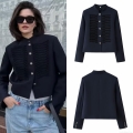 Women's Military Style Jacket Retro Braided Button Short Blazer Elegant Single-Breasted Long Sleeve Polyester Outerwear For Commuting Casual Party