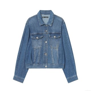 Women's Casual Long Sleeve Denim Jacket Washed Cotton Blend Button Down Outerwear With Chest Pockets Lapel Jean Coat For Daily Fashion Spring Autumn Wear