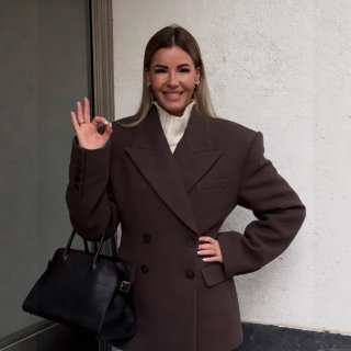 Women's Double Breasted Blazer Oversized Structured Jacket With Shoulder Pads For Office Commute Casual Elegant Coffee Brown Solid Color Outerwear