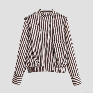 Women's Striped Bomber Jacket 100% Polyester Loose Fit Pilot Coat With Zipper Pocket Casual Streetwear Long Sleeve Outerwear For Women