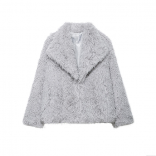 Women's Elegant Faux Fur Jacket Short Thick Warm Winter Coat Solid Color Lapel Long Sleeve Outerwear For Party Daily Autumn Winter