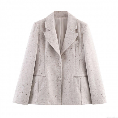 Women's Slim Fit Tweed Blazer Apricot Oatmeal Texture Notched Lapel Single Breasted Suit Jacket For Office Commute Elegant Ladies Outerwear