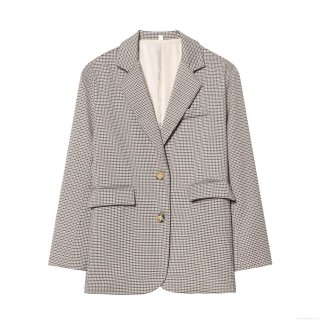 Women's Houndstooth Blazer Notched Lapel Single Breasted Polyester Suit Jacket For Office Lady Casual Elegant Long Sleeve Outerwear Spring Fall Fashion