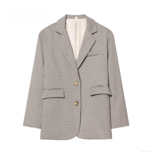 Women's Houndstooth Blazer Notched Lapel Single Breasted Polyester Suit Jacket For Office Lady Casual Elegant Long Sleeve Outerwear Spring Fall Fashion