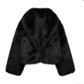 Women's Luxury Faux Fur Short Jacket Loose Fit Casual Warm Winter Coat Long Sleeve Solid Black Streetwear Fashion Outerwear For Ladies