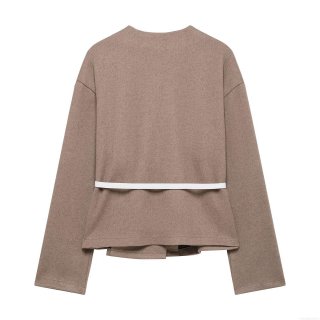 Women's Elegant V-Neck Short Jacket With White Crocodile Pattern Belt Solid Color Long Sleeve Polyester Woven Outerwear For Commute Daily Party