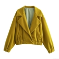 Women's Fashion Casual Ginger Yellow Short Jacket Coat Large Lapel Open Front Polyester Fabric Loose Fitting Long Sleeve Outerwear For Spring Autumn Women Lady Daily Wear