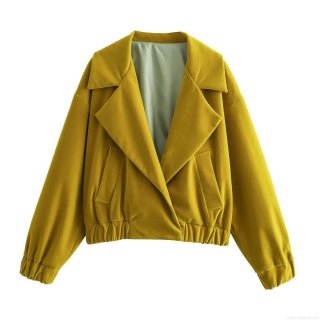 Women's Fashion Casual Ginger Yellow Short Jacket Coat Large Lapel Open Front Polyester Fabric Loose Fitting Long Sleeve Outerwear For Spring Autumn Women Lady Daily Wear