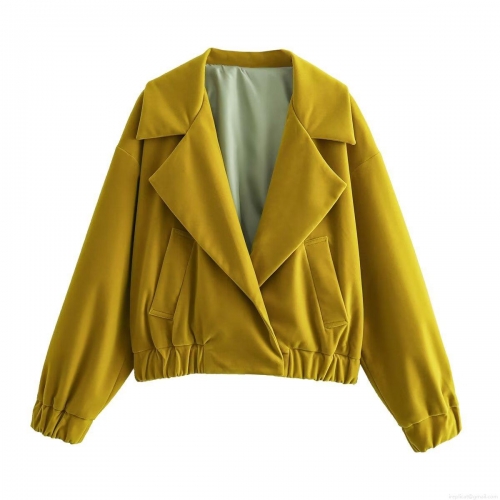 Women's Fashion Casual Ginger Yellow Short Jacket Coat Large Lapel Open Front Polyester Fabric Loose Fitting Long Sleeve Outerwear For Spring Autumn Women Lady Daily Wear