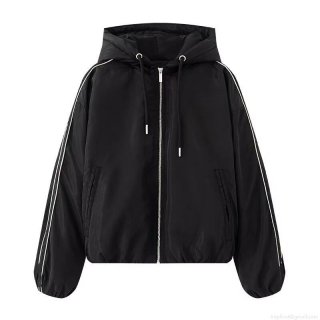 Women's Casual Hooded Padded Jacket Polyester Cotton Blend Bomber Coat With Side Stripes Zipper Closure Warm Long Sleeve Outerwear For Autumn Winter