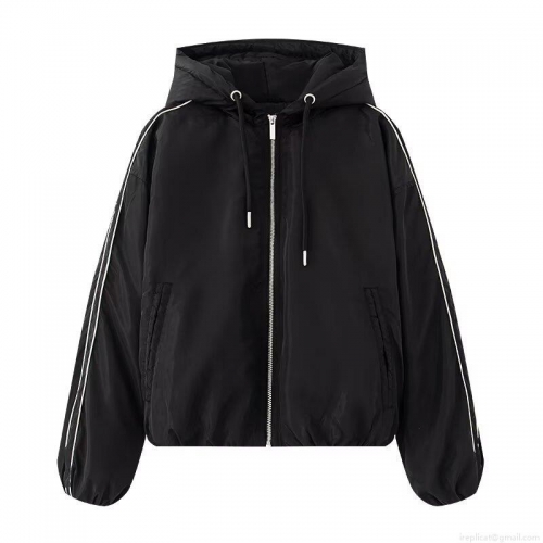 Women's Casual Hooded Padded Jacket Polyester Cotton Blend Bomber Coat With Side Stripes Zipper Closure Warm Long Sleeve Outerwear For Autumn Winter