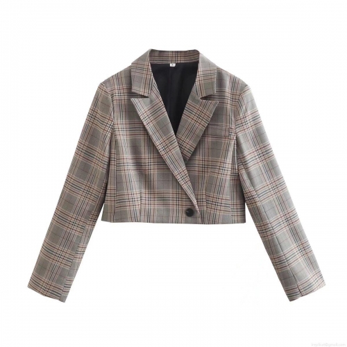 Women's Retro Plaid Blazer Jacket Casual Lapel Long Sleeve Single Breasted Short Outerwear for Office Streetwear Fall Spring Clothes