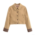 Women's Short Trench Coat Jacket 100% Polyester Lapel Single Breasted Color Block Cuffs Long Sleeve Outerwear For Women Commuting Office Casual Elegant Khaki Jacket