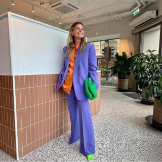 Women's Oversized Solid Purple Blazer Jacket Casual Loose Lapel Long Sleeve Suit Coat Polyester Spandex Office Commuter Outerwear for Ladies