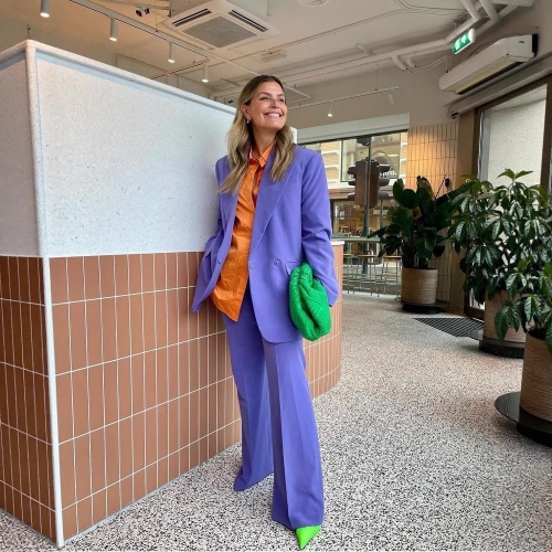 Women's Oversized Solid Purple Blazer Jacket Casual Loose Lapel Long Sleeve Suit Coat Polyester Spandex Office Commuter Outerwear for Ladies