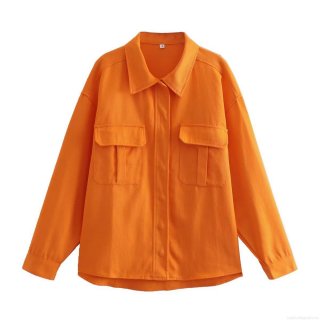 Women's Solid Color Shirt Jacket Long Sleeve Button Down Blouse Top With Pockets Casual Polyester Outerwear For Women Streetwear Fashion