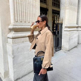 Women's Fashion Short Suede Jacket Lapel Collar Large Pockets Single Breasted Long Sleeve Elegant Casual Solid Color Outerwear For Autumn Winter