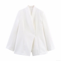Women's Professional Slim Fit Blazer Polyester Button Lapel Long Sleeve Suit Jacket For Office Work Commute Elegant White Outerwear