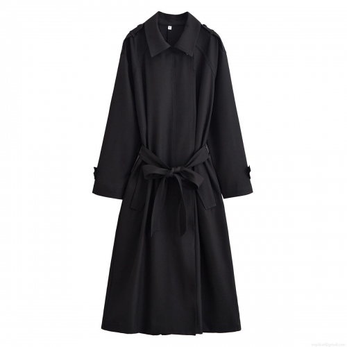 Women's Classic Long Trench Coat 100% Polyester Windproof Adjustable Belt Shoulder Straps Double Breasted Style Elegant Casual Outerwear For Women