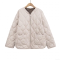 Women's Casual Lightweight Quilted Jacket Wave Gourd Pattern Zip Up Padded Coat With Pockets Solid Apricot Outerwear For Autumn Winter