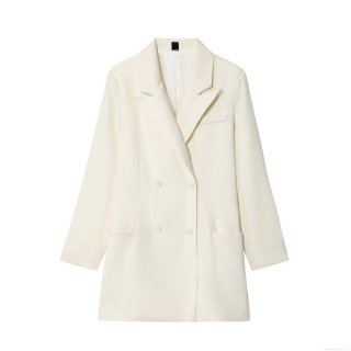 Women's Double Breasted Blazer Jacket Dress Off White Polyester Long Sleeve Peak Lapel Casual Professional Work Office Suit For Ladies