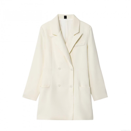 Women's Double Breasted Blazer Jacket Dress Off White Polyester Long Sleeve Peak Lapel Casual Professional Work Office Suit For Ladies