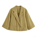 Women's Casual Short Blazer Jacket Linen-Like Polyester Notched Lapel Double Breasted Outerwear For Daily Work Office Women