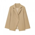 Women's Fashion Oversized Double Breasted Blazer Jacket Casual Long Sleeve Notched Lapel Khaki Office Commuter Suit Coat