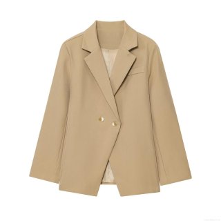 Women's Fashion Oversized Double Breasted Blazer Jacket Casual Long Sleeve Notched Lapel Khaki Office Commuter Suit Coat