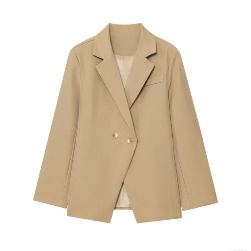 Women's Fashion Oversized Double Breasted Blazer Jacket Casual Long Sleeve Notched Lapel Khaki Office Commuter Suit Coat