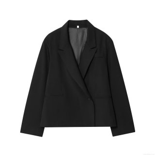 Women's Fashion Casual Solid Black Lapel Blazer Jacket Single Button Long Sleeve Office Commute Polyester Twill Outerwear For Ladies