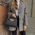 Women's Vintage Houndstooth Blazer Jacket Casual 100% Polyester Notch Lapel Single Breasted Long Sleeve Outerwear Coat For Office Daily Lady Elegance