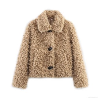 Women Fashion Faux Fur Jacket Teddy Fleece Short Coat With Lapel Collar Long Sleeve Button Up Warm Solid Color Outerwear For Daily Urban Chic