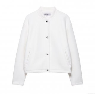 Women's Casual Short Bomber Jacket 100% Polyester Solid White Flight Jacket With Metallic Buttons Ribbed Trim Baseball Collar Streetwear Outerwear For Women