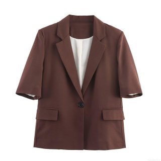 Women's Short Sleeve Blazer Elegant Linen Blend Polyester Single Breasted V Neck Lapel Jacket For Office Business Casual Workwear Fashion Solid Color Outwear